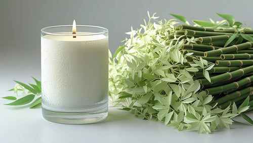 Crisp bamboo soy candle in 14 oz glass jar